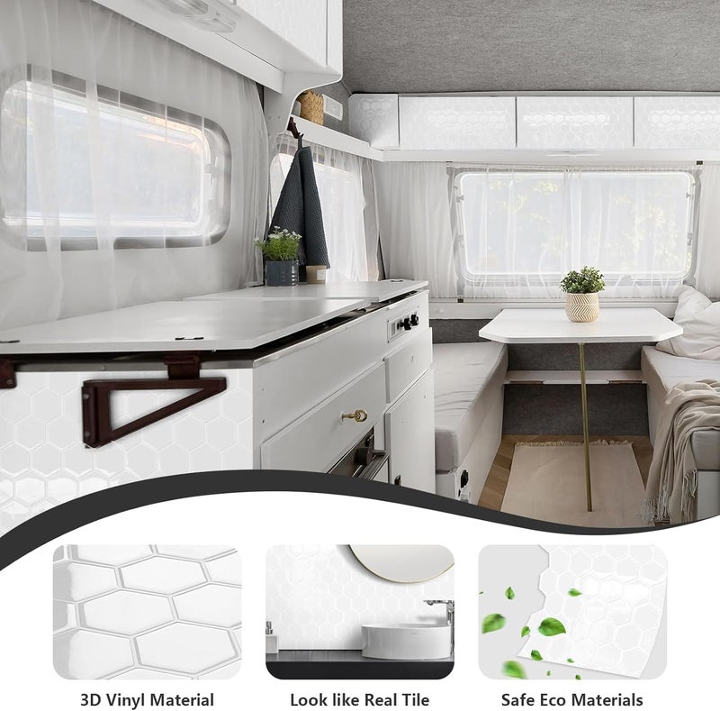 MOONFUN White Hexagon Peel and Stick Backsplash,12" x 12" Self Adhesive Back Splash Honeycomb Stick on Wall Tile for Kitchen,Bathroom,Fireplace,RV(10 Sheets) - Image 5